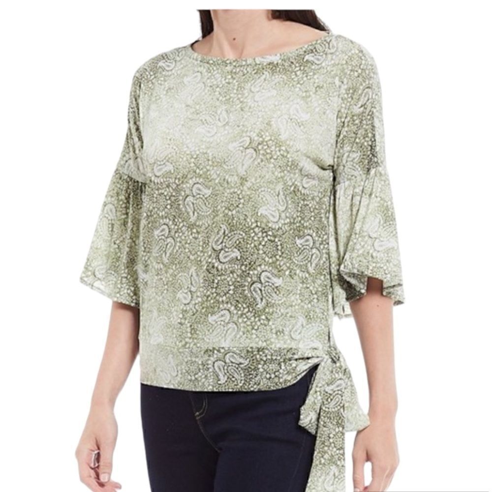 MICHAEL KORS  Green Paisley Tie Waist Jersey Sleeves Silky M Holidays Relaxed